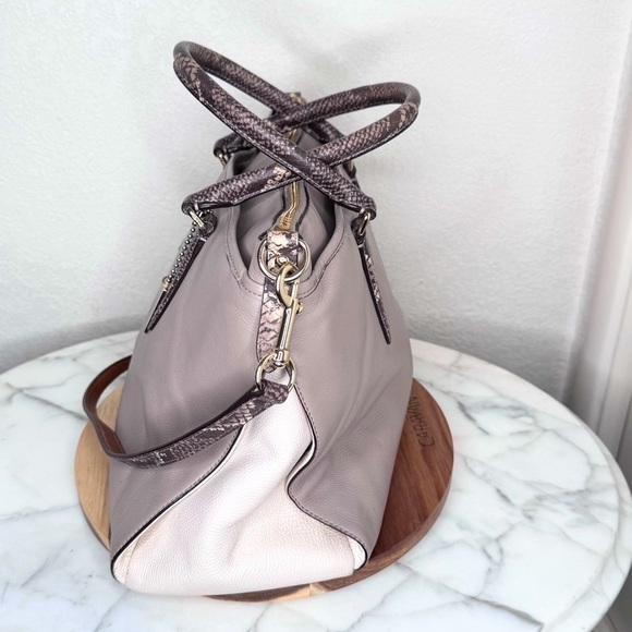 COACH Morgan Color Block Pebble Leather w/Exotic Embossed Trim Satchel/Crossbody - Picture 5 of 15